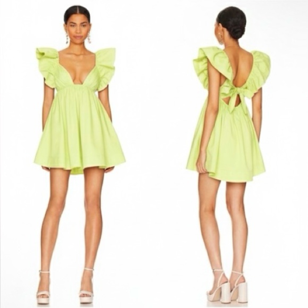 NWT For Love & Lemons Clementine Chartreuse Green Dress RARE COLOR Size small